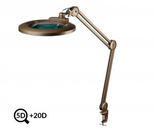 Zlatá pracovná LED lampa s lupou IB-178, priemer 178mm, 5D+20D