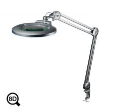 Sivá stolová lampa s lupou a reguláciou jasu IB-150, priemer 150 mm, 8D