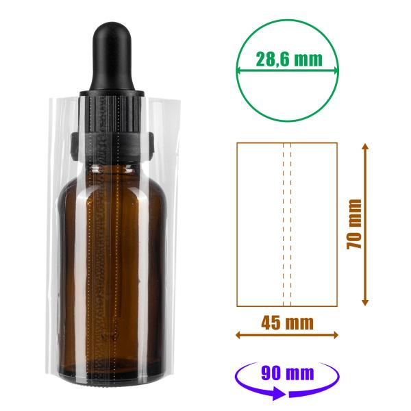 Priehľadná zmršťovacia fólia 70x45mm s perforáciou na fľaše a obaly, priemer do 28,6mm