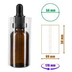 Priehľadná zmršťovacia fólia 50x89 mm s perforáciou na fľaše a obaly s priemerom do 56 mm