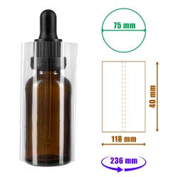 Priehľadná zmršťovacia fólia 40x118 mm s perforáciou na fľaše a obaly s priemerom do 75 mm