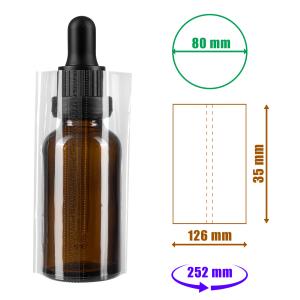 Priehľadná zmršťovacia fólia 35x126 mm s perforáciou na fľaše a obaly, priemer do 80 mm