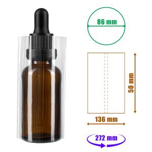 Priehľadná zmršťovacia fólia 50x136 mm s perforáciou na fľaše a obaly s priemerom do 86 mm