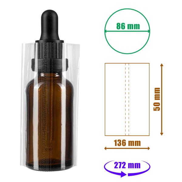 Priehľadná zmršťovacia fólia 50x136 mm s perforáciou na fľaše a obaly s priemerom do 86 mm