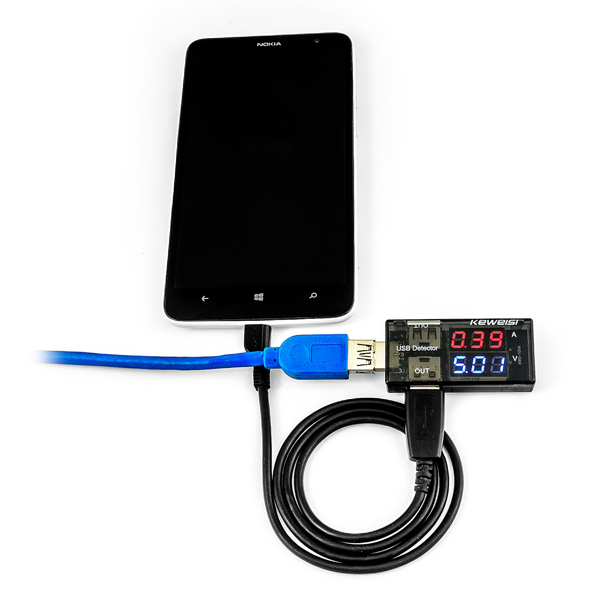 USB tester na meranie napätia a prúdu USB portov a úbytkov a strát v USB kábli