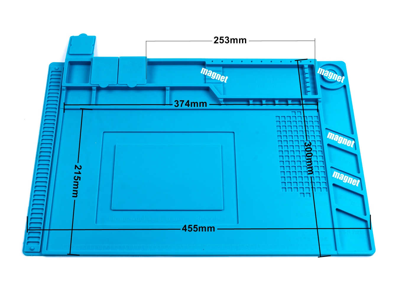 Veľká silikónová podložka 455x300mm s organizérom pre servis a opravy mobilných telefónov, tabletov