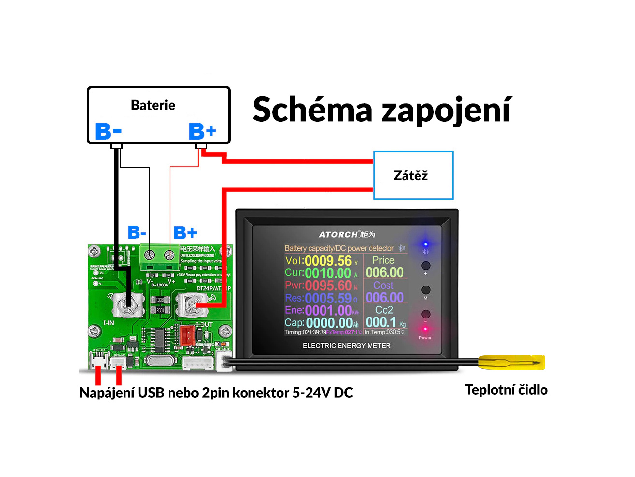 Atorch DT24 - 30A / 278V - monitor batérií a tester s Bluetooth