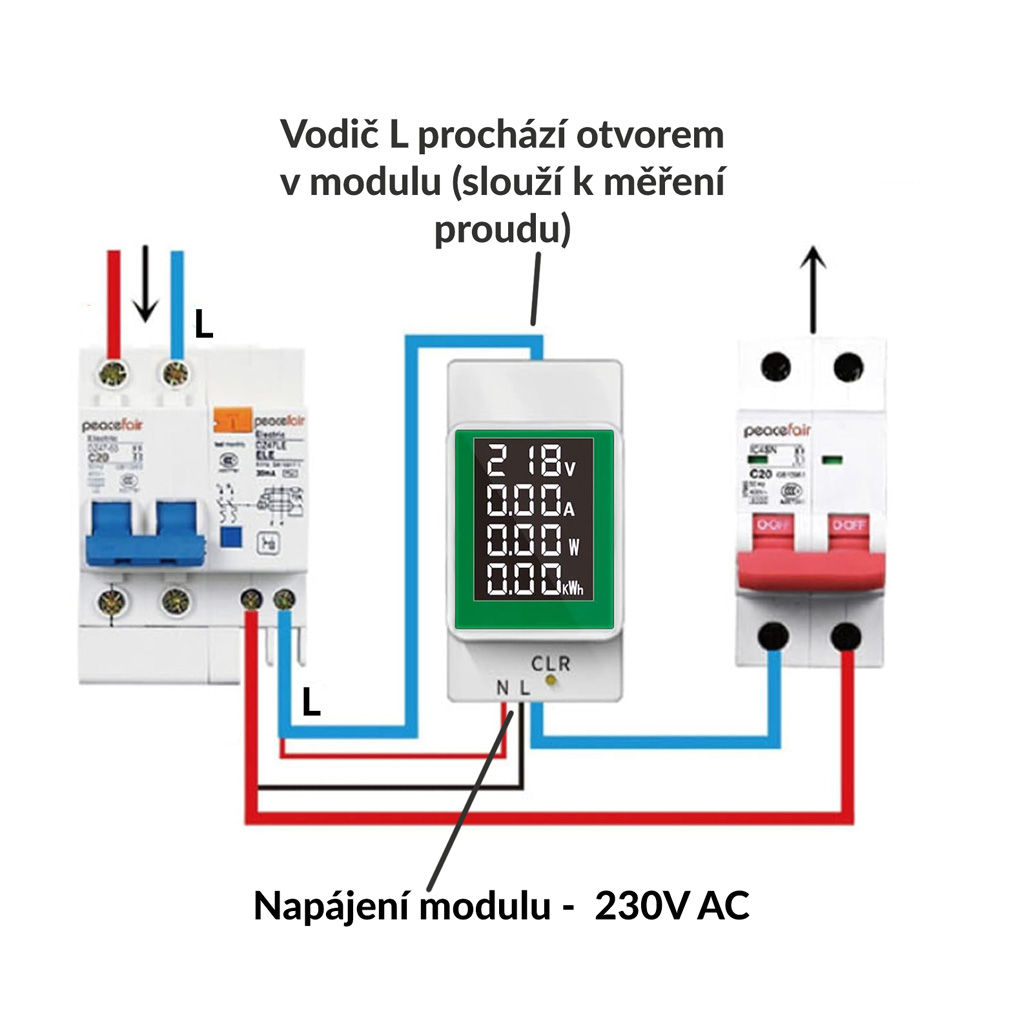 Meradlo celkovej a aktuálnej spotreby napätia a prúdu na DIN lištu PZEM-008, AC 50–300 V, 100 A